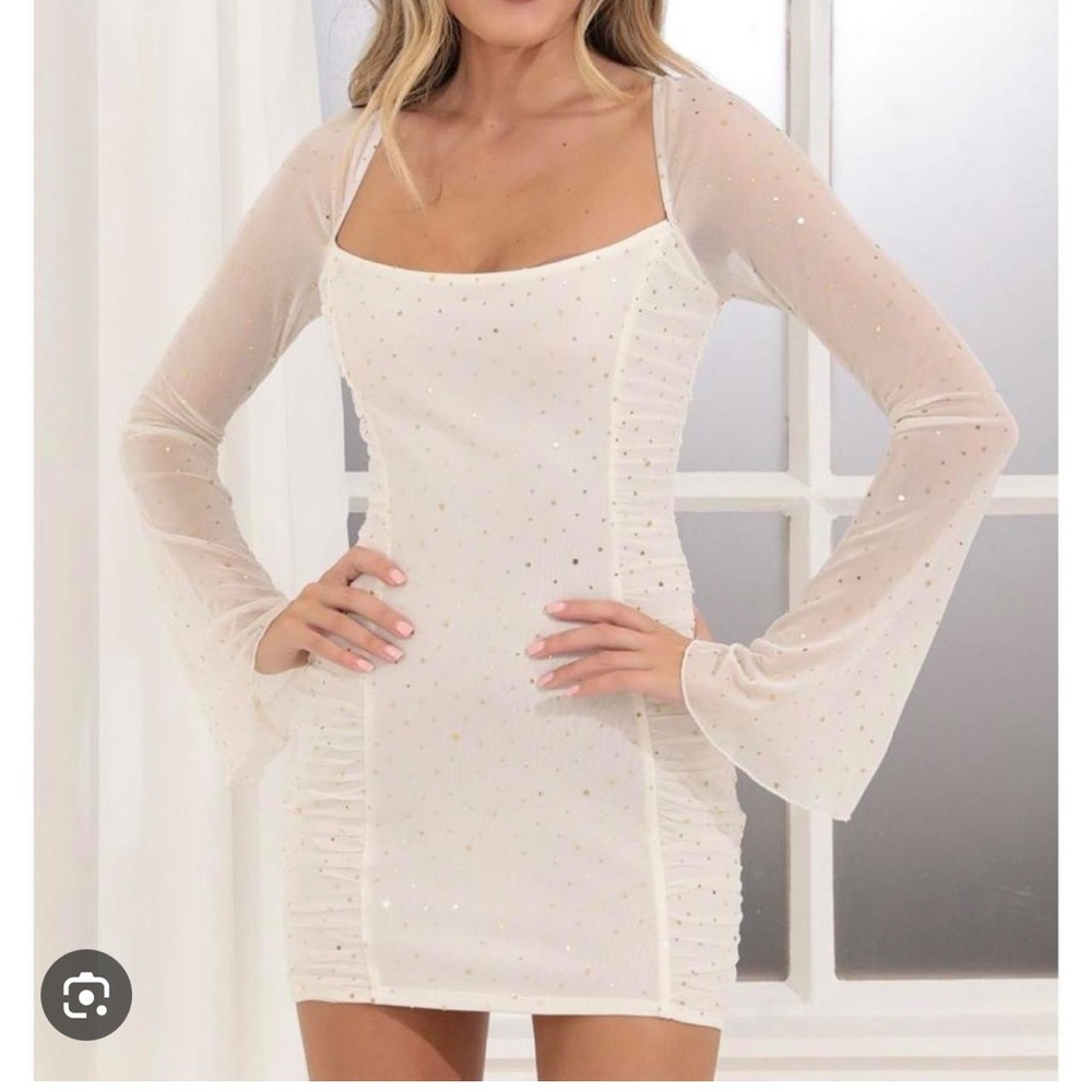 Sarai richer gold dot dress in white